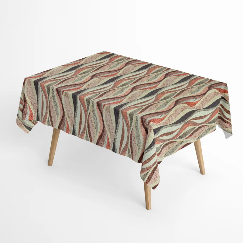 Jacquard Tischdecke aus beschichteter Baumwolle mit Fleckenschutz DELMAR Wellen rot beige eckig rund oval