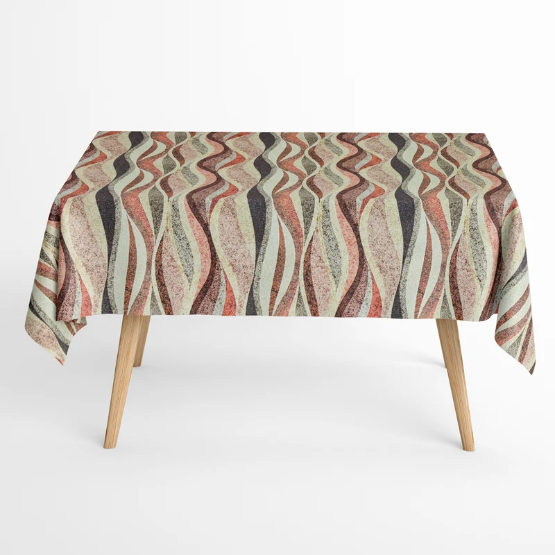 Jacquard Tischdecke aus beschichteter Baumwolle mit Fleckenschutz DELMAR Wellen rot beige eckig rund oval