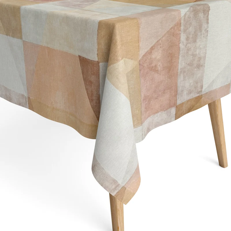 Jacquard Tischdecke aus beschichteter Baumwolle mit Fleckenschutz GORANE Geometrie beige terrakotta eckig rund oval