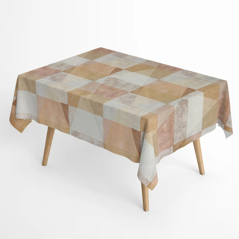 Jacquard Tischdecke aus beschichteter Baumwolle mit Fleckenschutz GORANE Geometrie beige terrakotta eckig rund oval