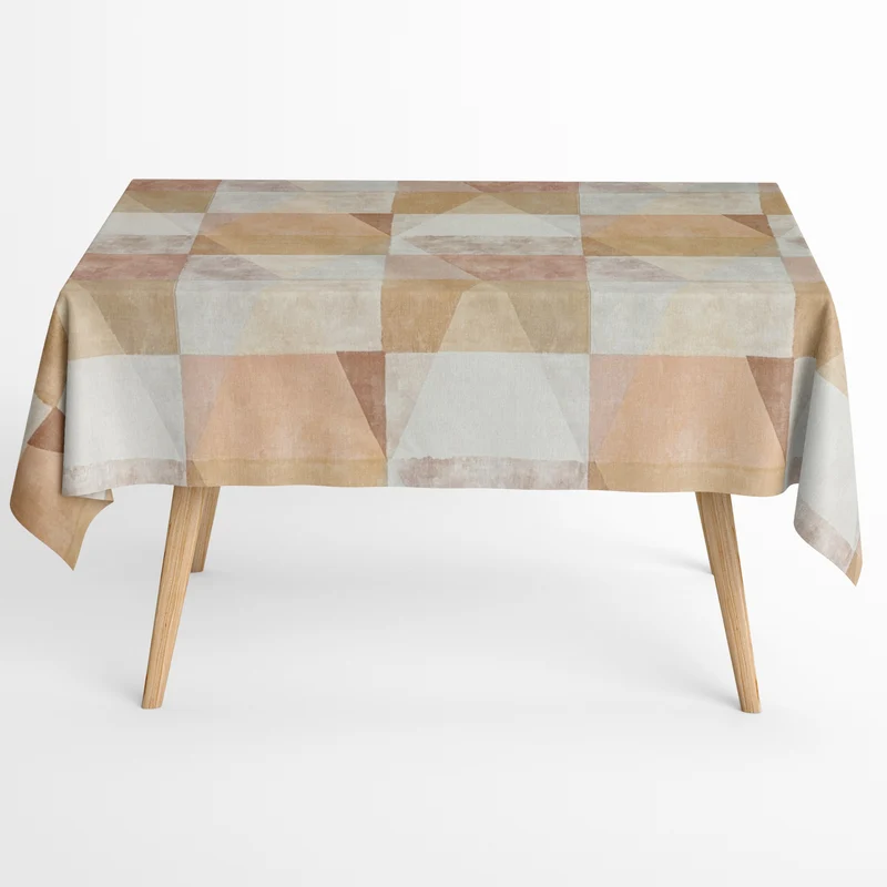 Jacquard Tischdecke aus beschichteter Baumwolle mit Fleckenschutz GORANE Geometrie beige terrakotta eckig rund oval