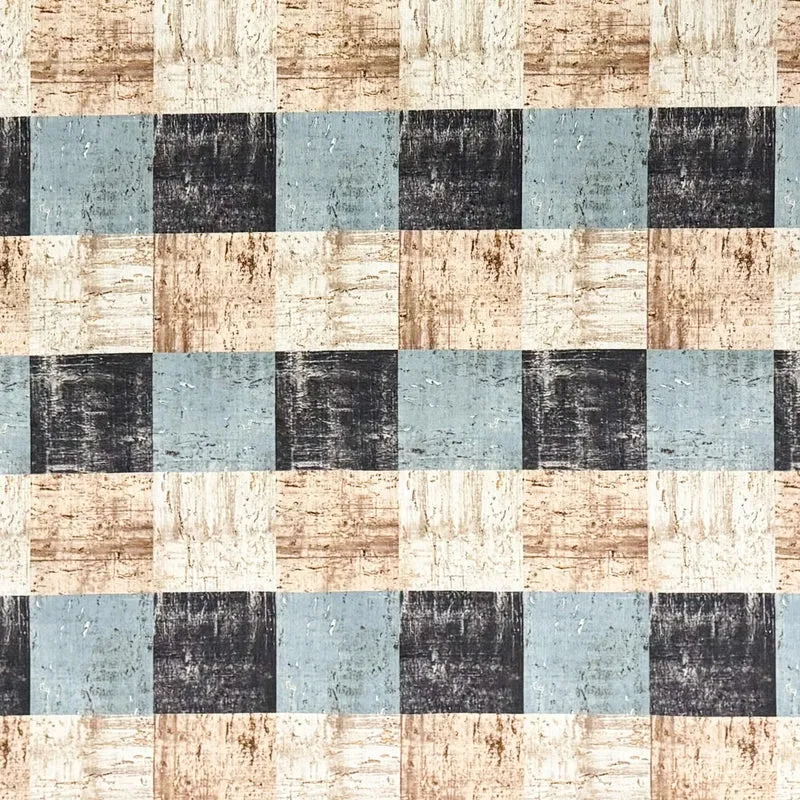 Jacquard Tischdecke aus beschichteter Baumwolle mit Fleckenschutz ALEXWY Quadrate Karo blau beige eckig rund oval