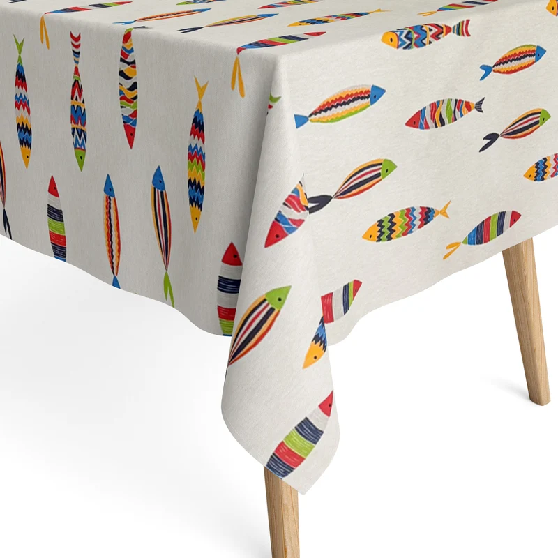 Jacquard Tischdecke aus beschichteter Baumwolle mit Fleckenschutz GUPPY bunte Fische maritim eckig rund oval