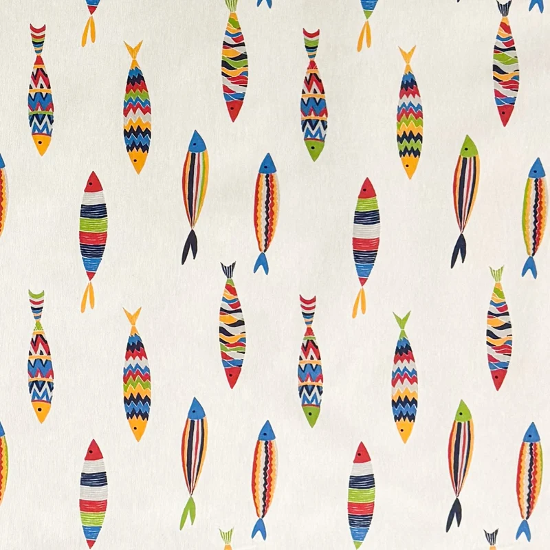 Jacquard Tischdecke aus beschichteter Baumwolle mit Fleckenschutz GUPPY bunte Fische maritim eckig rund oval