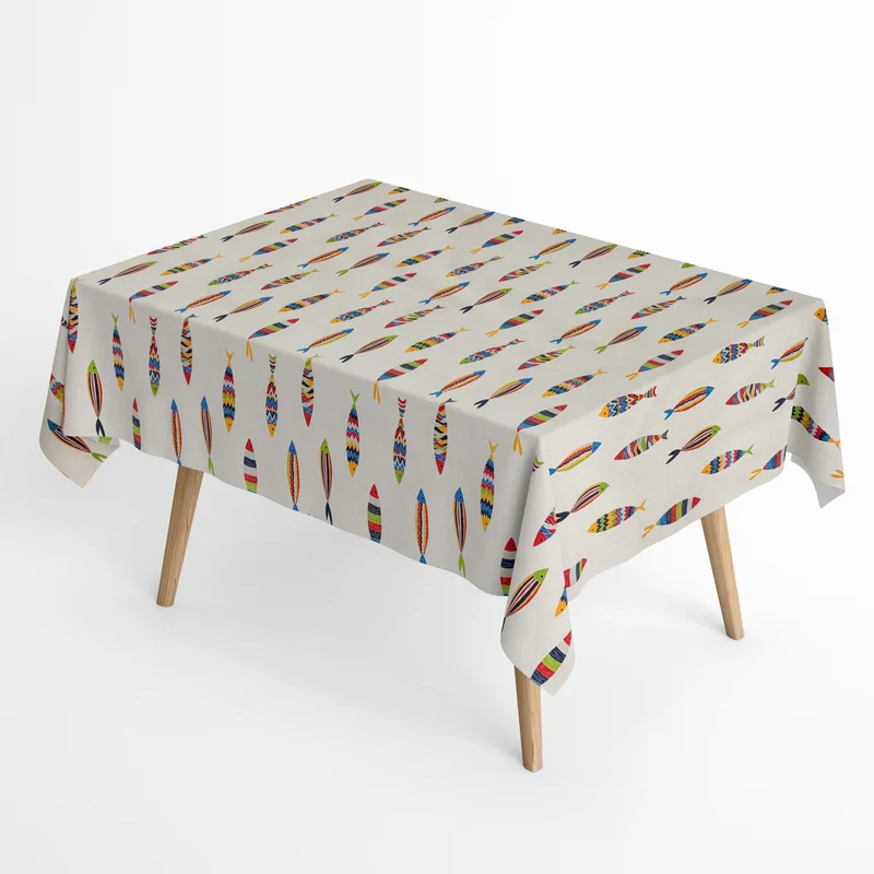 Jacquard Tischdecke aus beschichteter Baumwolle mit Fleckenschutz GUPPY bunte Fische maritim eckig rund oval