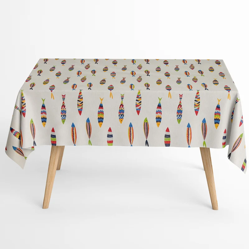 Jacquard Tischdecke aus beschichteter Baumwolle mit Fleckenschutz GUPPY bunte Fische maritim eckig rund oval