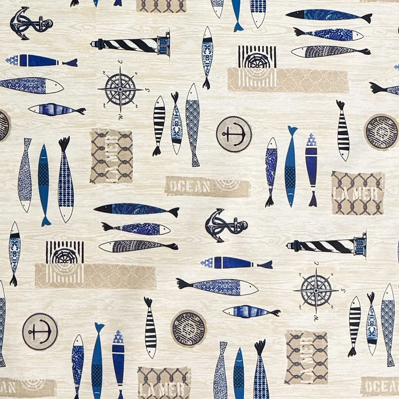 Jacquard Tischdecke aus beschichteter Baumwolle mit Fleckenschutz AQUARIUM maritim Anker Leuchtturm Fische eckig rund oval