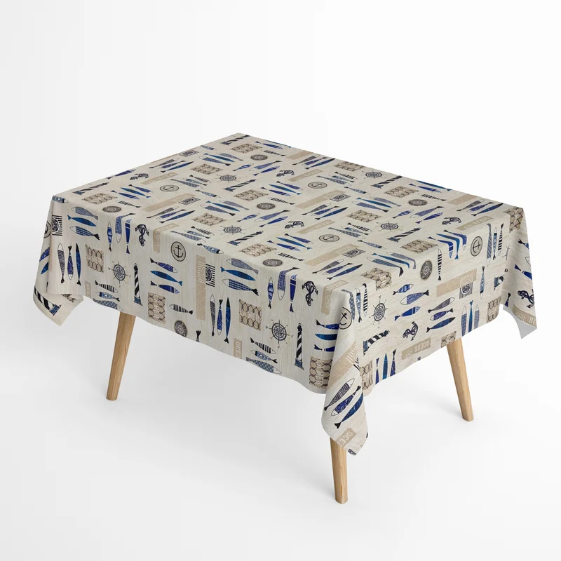 Jacquard Tischdecke aus beschichteter Baumwolle mit Fleckenschutz AQUARIUM maritim Anker Leuchtturm Fische eckig rund oval