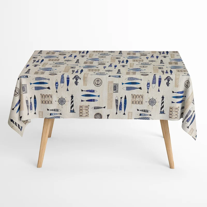 Jacquard Tischdecke aus beschichteter Baumwolle mit Fleckenschutz AQUARIUM maritim Anker Leuchtturm Fische eckig rund oval