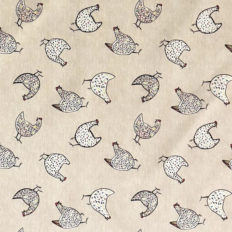 Jacquard Tischdecke aus beschichteter Baumwolle mit Fleckenschutz PIO beige Hühner Bauernhof eckig rund oval