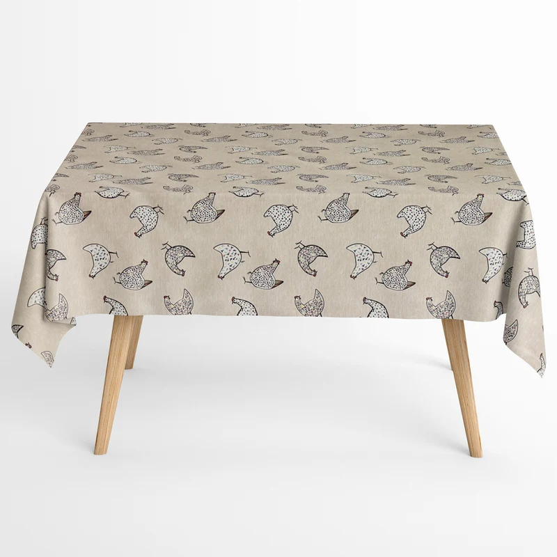 Jacquard Tischdecke aus beschichteter Baumwolle mit Fleckenschutz PIO beige Hühner Bauernhof eckig rund oval
