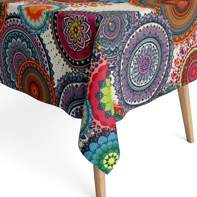 Jacquard Tischdecke aus beschichteter Baumwolle mit Fleckenschutz ARANA bunt Mandala BOLLYWOOD eckig rund oval