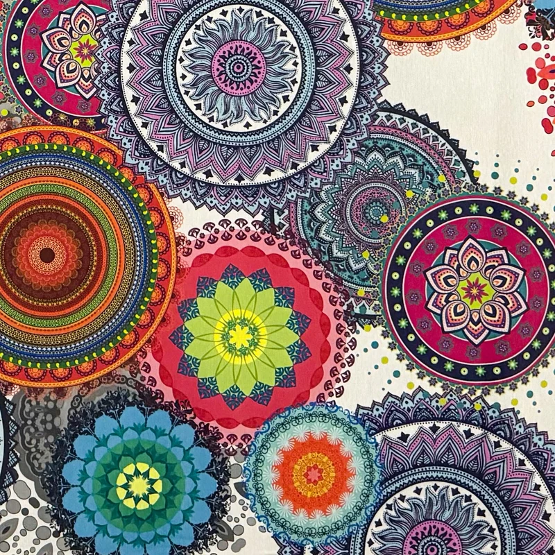 Jacquard Tischdecke aus beschichteter Baumwolle mit Fleckenschutz ARANA bunt Mandala BOLLYWOOD eckig rund oval