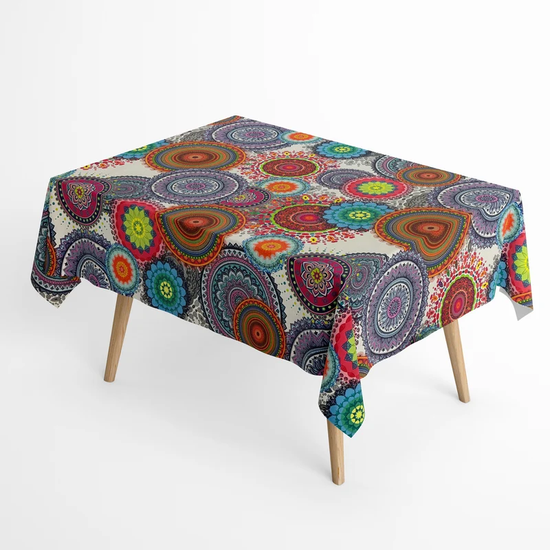 Jacquard Tischdecke aus beschichteter Baumwolle mit Fleckenschutz ARANA bunt Mandala BOLLYWOOD eckig rund oval