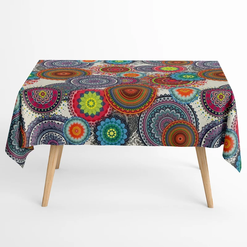 Jacquard Tischdecke aus beschichteter Baumwolle mit Fleckenschutz ARANA bunt Mandala BOLLYWOOD eckig rund oval