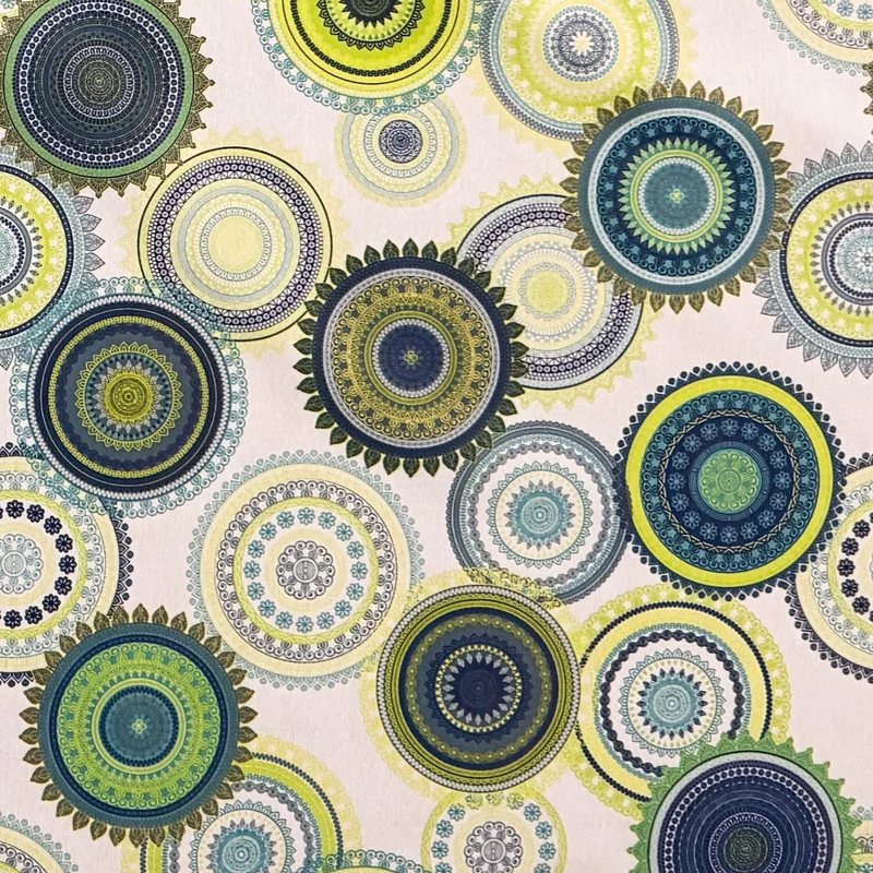 Jacquard Tischdecke aus beschichteter Baumwolle mit Fleckenschutz NASSAU Mandala grün blau eckig rund oval