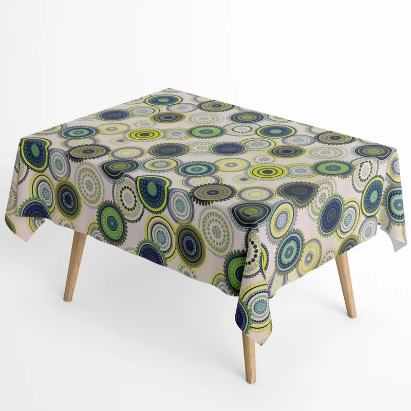 Jacquard Tischdecke aus beschichteter Baumwolle mit Fleckenschutz NASSAU Mandala grün blau eckig rund oval