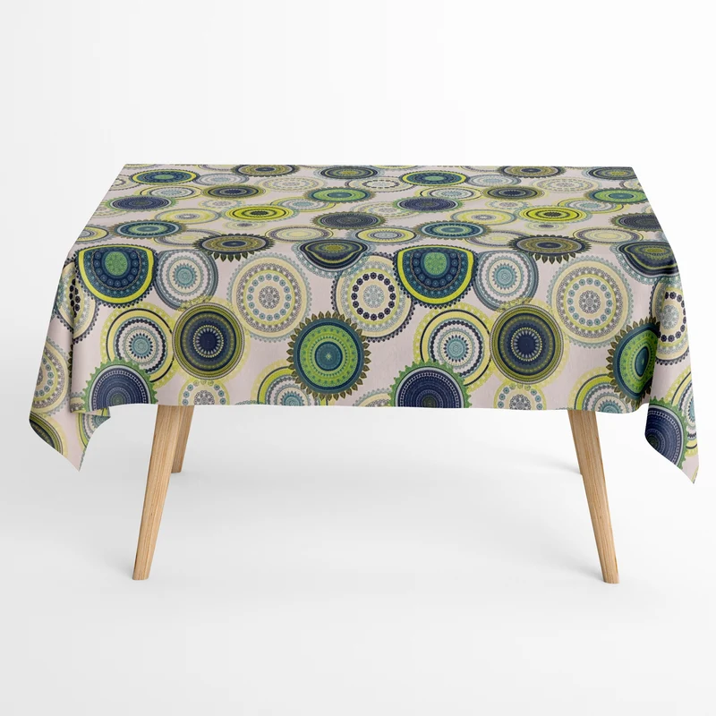 Jacquard Tischdecke aus beschichteter Baumwolle mit Fleckenschutz NASSAU Mandala grün blau eckig rund oval