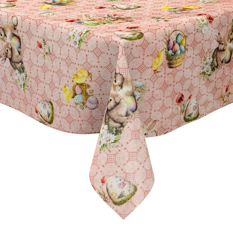 Wachstuch Tischdecke 01747-03 rot Ostern Osterhase Osterei Osterküken eckig rund oval