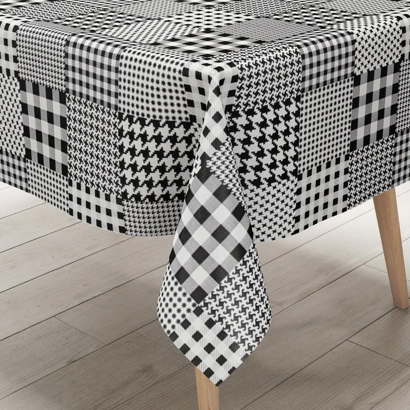 Wachstuch Tischdecke K47E schwarz weiß Hahnentrittmuster kariert Patchwork eckig rund oval