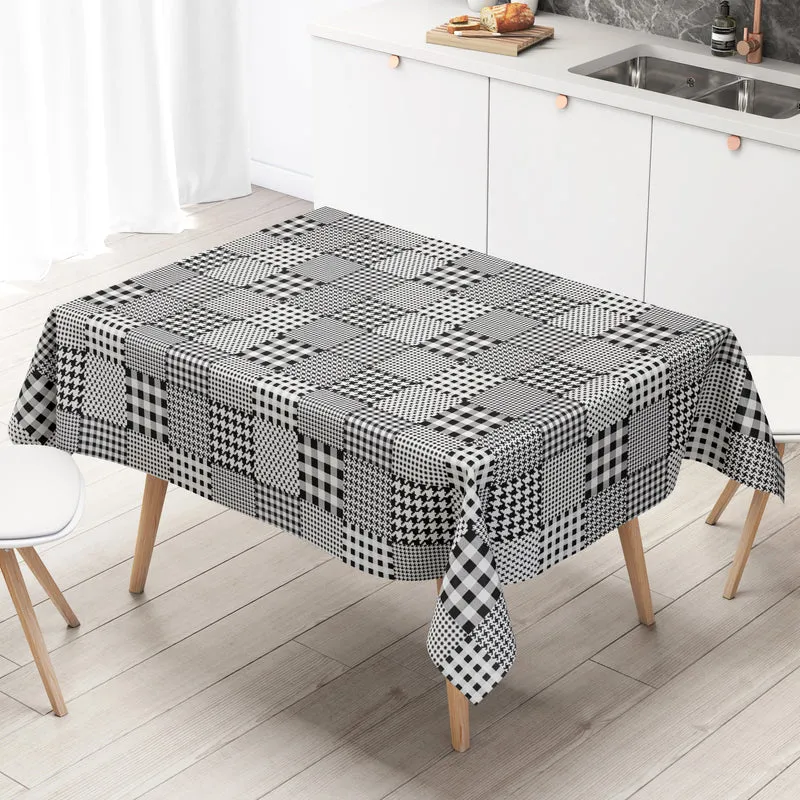 Wachstuch Tischdecke K47E schwarz weiß Hahnentrittmuster kariert Patchwork eckig rund oval