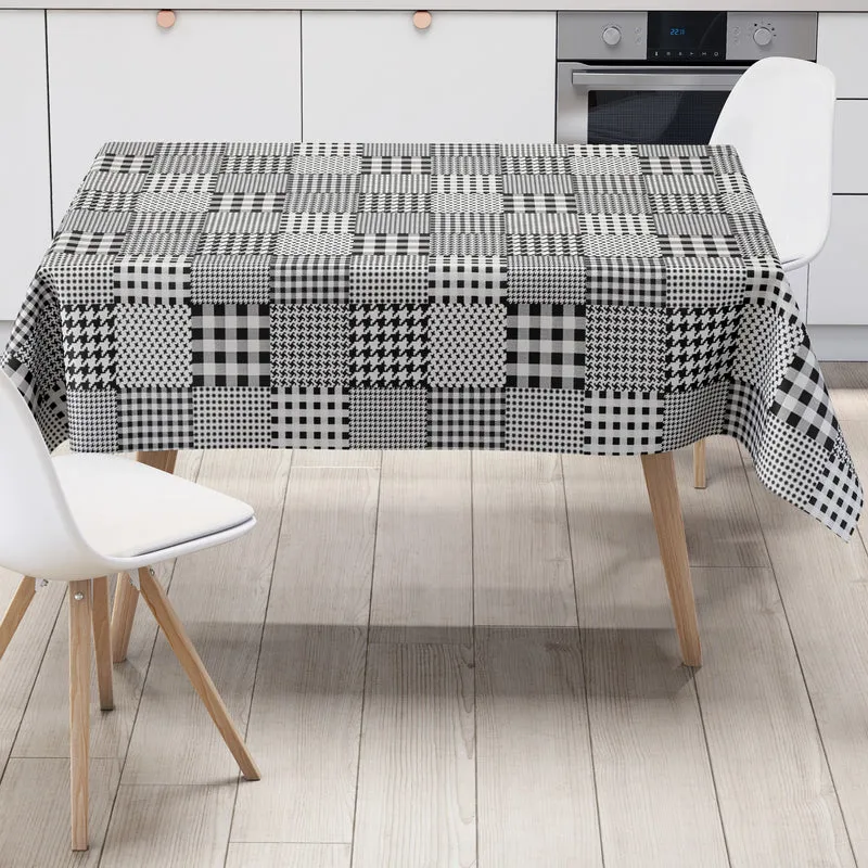 Wachstuch Tischdecke K47E schwarz weiß Hahnentrittmuster kariert Patchwork eckig rund oval