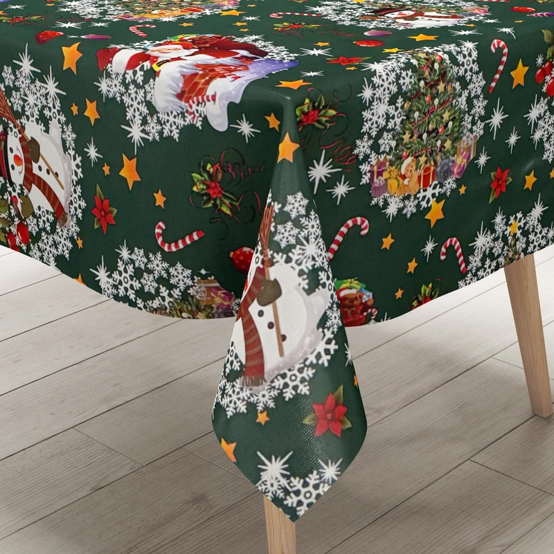 Wachstuch Tischdecke Weihnachten 01188-05 grün Schneemann Weihnachtsmann eckig rund oval