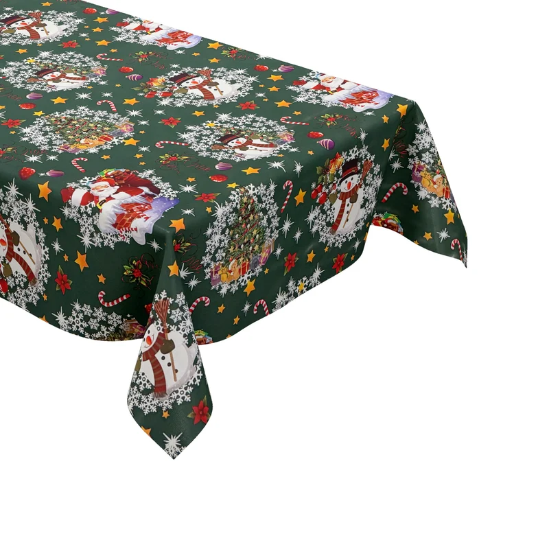 Wachstuch Tischdecke Weihnachten 01188-05 grün Schneemann Weihnachtsmann eckig rund oval