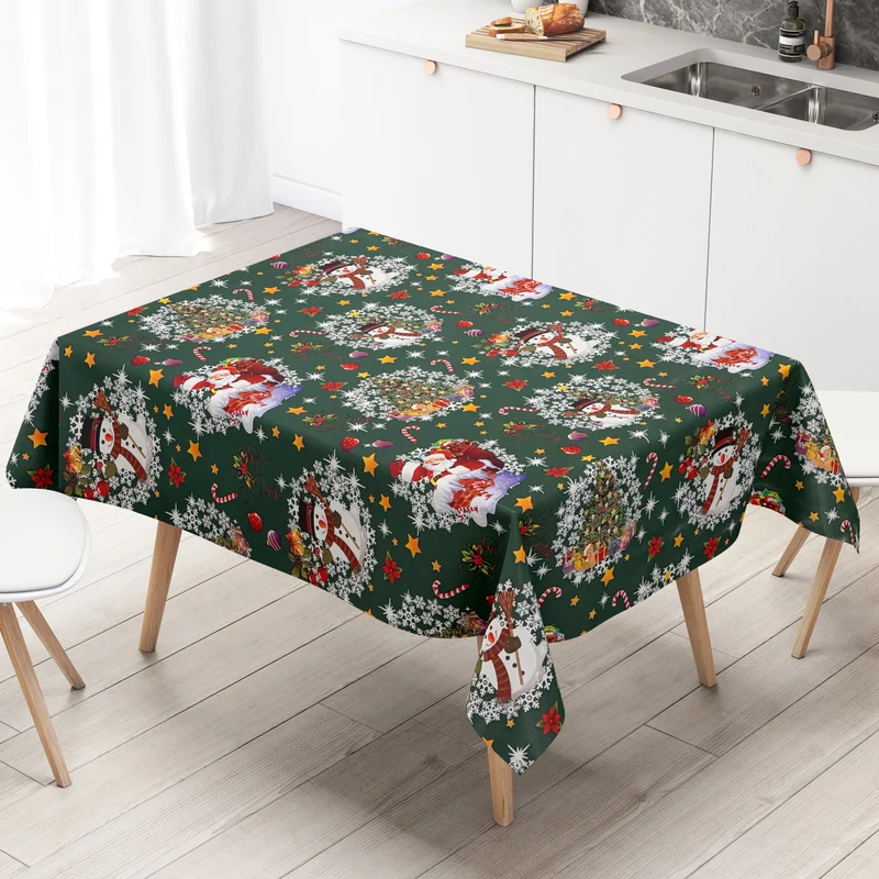 Wachstuch Tischdecke Weihnachten 01188-05 grün Schneemann Weihnachtsmann eckig rund oval
