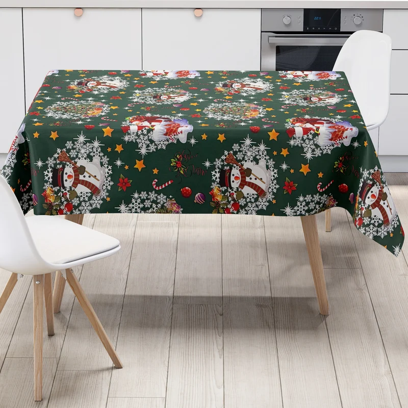 Wachstuch Tischdecke Weihnachten 01188-05 grün Schneemann Weihnachtsmann eckig rund oval