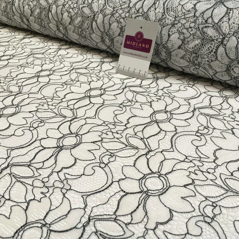 White & Black floral lace dress Fabric 150 cm M186-51 Mtex
