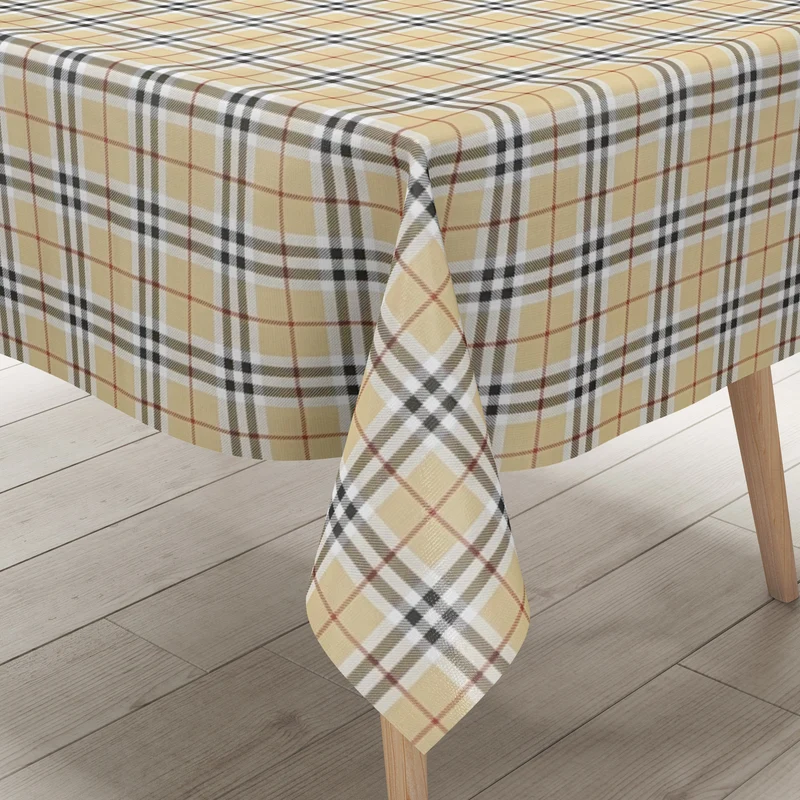Wachstuch Tischdecke geprägt 619-1 beige kariert Oxford Tartan Scotland eckig rund oval