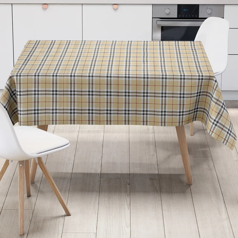 Wachstuch Tischdecke geprägt 619-1 beige kariert Oxford Tartan Scotland eckig rund oval