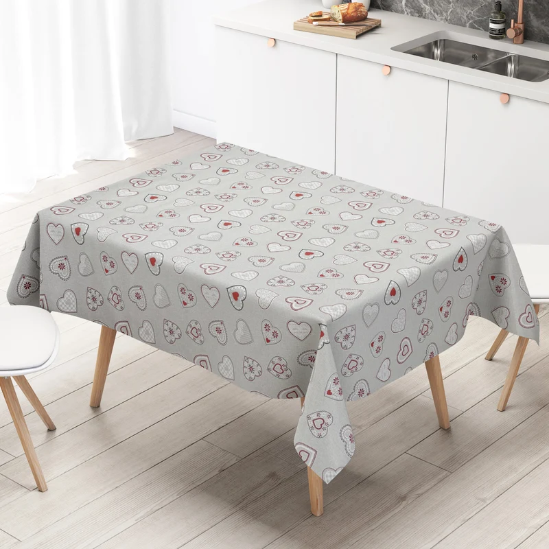 Wachstuch Tischdecke geprägt B1794-05 grau meliert Herzen Love Landhaus eckig rund oval