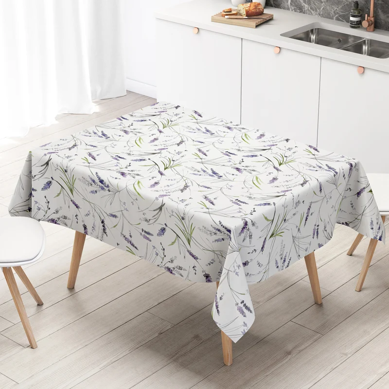 Wachstuch Tischdecke B4047-01 Provence Lavendel auf weiß eckig rund oval