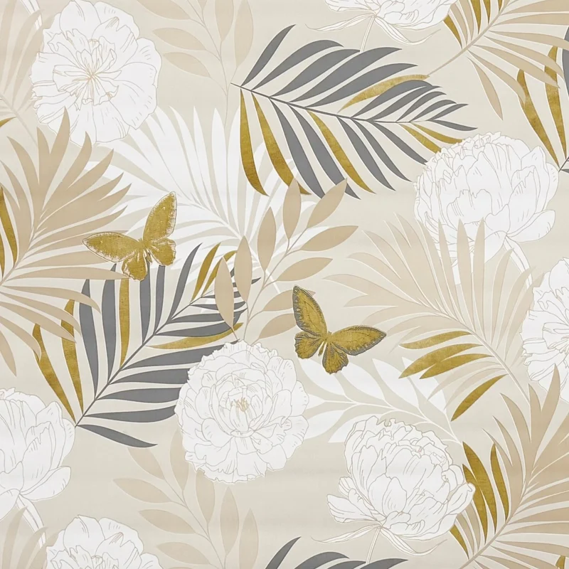Wachstuch Tischdecke geprägt B6032-02 beige goldene Schmetterlinge Blüten Blätter eckig rund oval