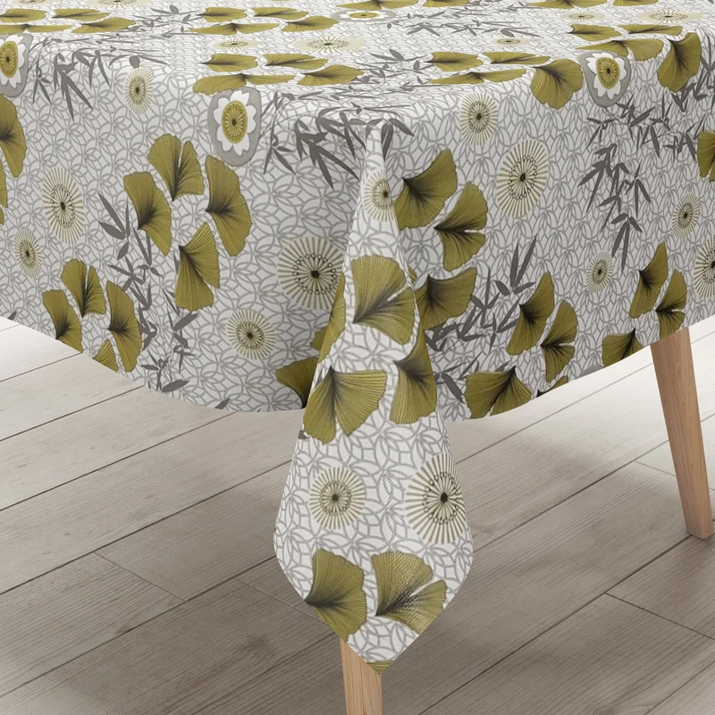 Wachstuch Tischdecke geprägt B6036-01 goldene Ginkgoblätter Blüten eckig rund oval