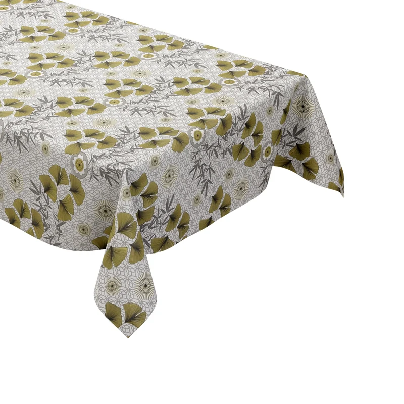 Wachstuch Tischdecke geprägt B6036-01 goldene Ginkgoblätter Blüten eckig rund oval