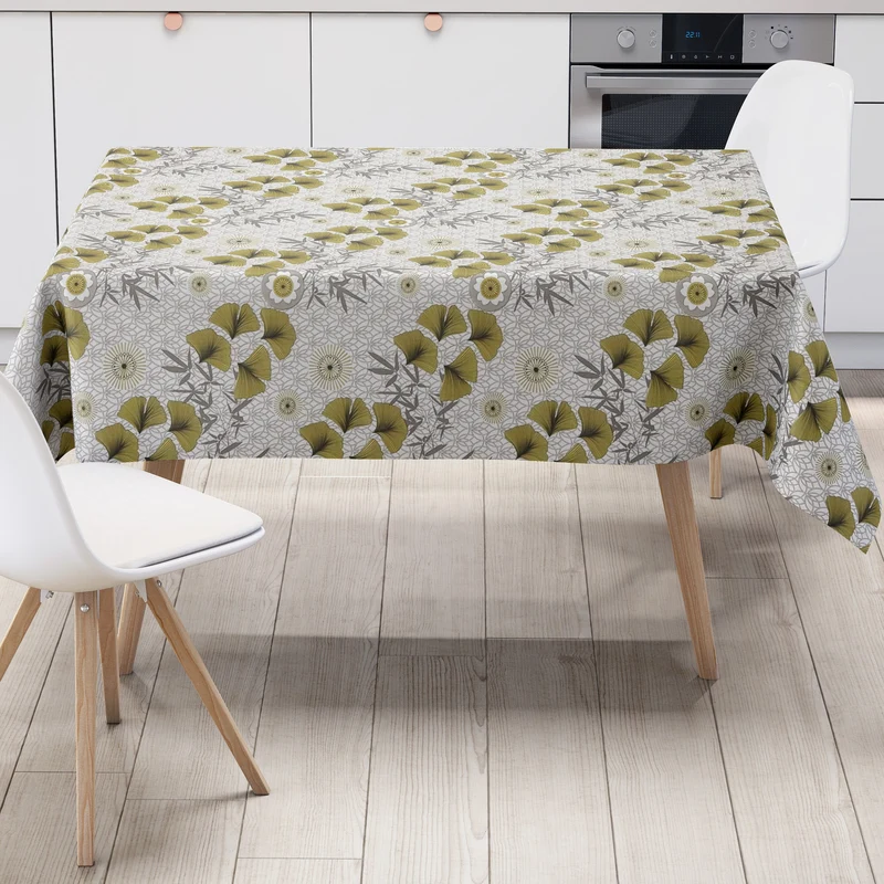 Wachstuch Tischdecke geprägt B6036-01 goldene Ginkgoblätter Blüten eckig rund oval