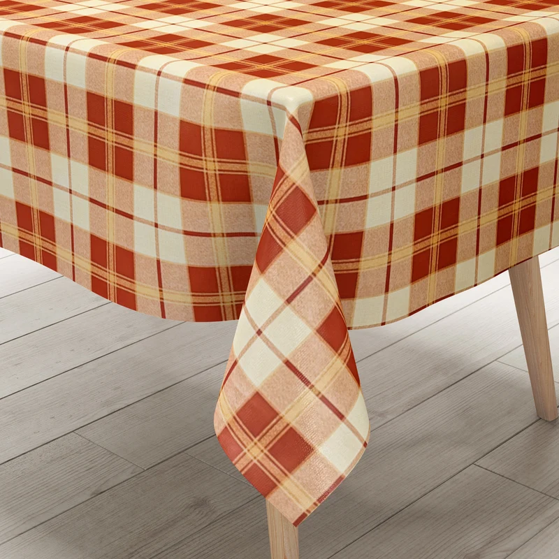 Wachstuch Tischdecke K109A rot beige kariert Karo Tartan eckig rund oval