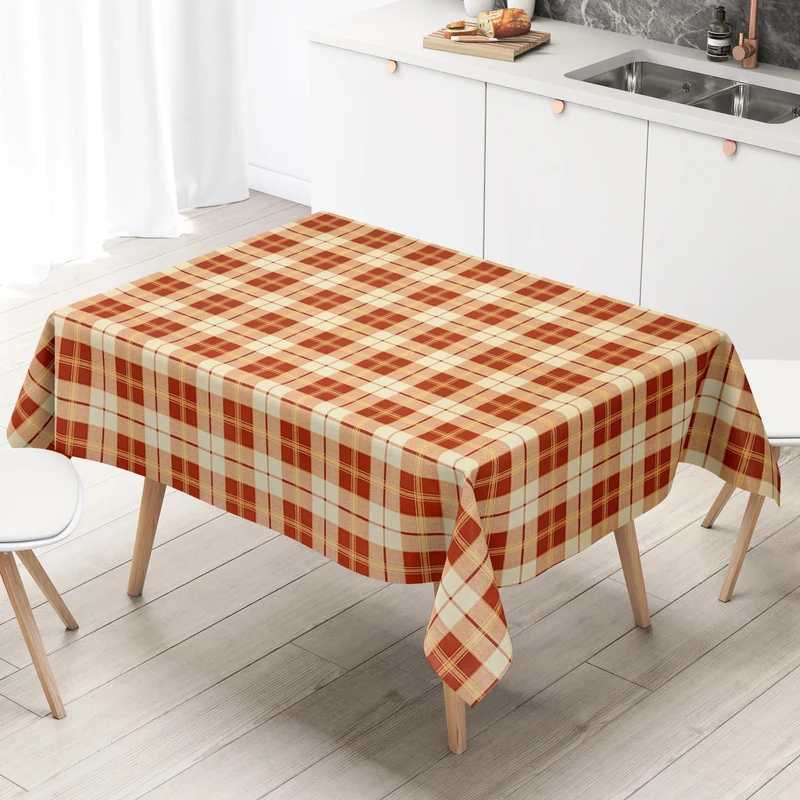 Wachstuch Tischdecke K109A rot beige kariert Karo Tartan eckig rund oval