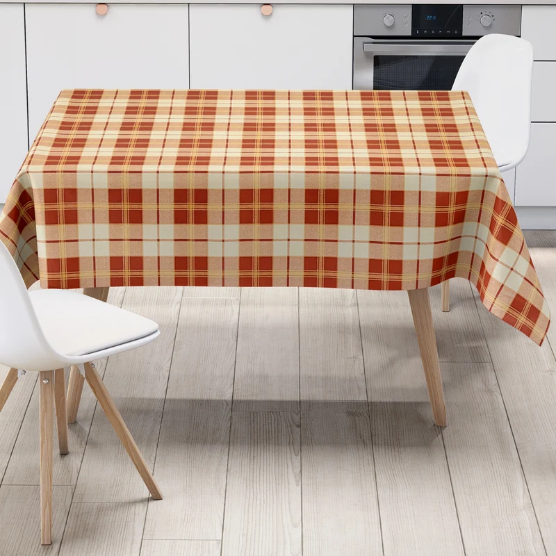 Wachstuch Tischdecke K109A rot beige kariert Karo Tartan eckig rund oval
