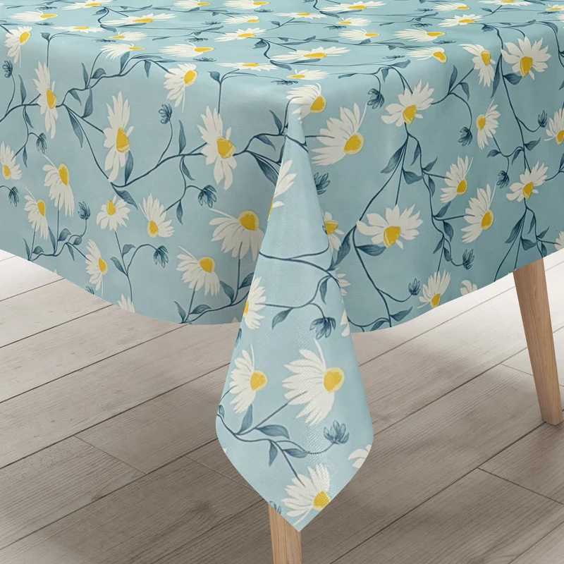 Wachstuch Tischdecke 01667-02 hellblau Margeriten Frühjahr Blüten eckig rund oval