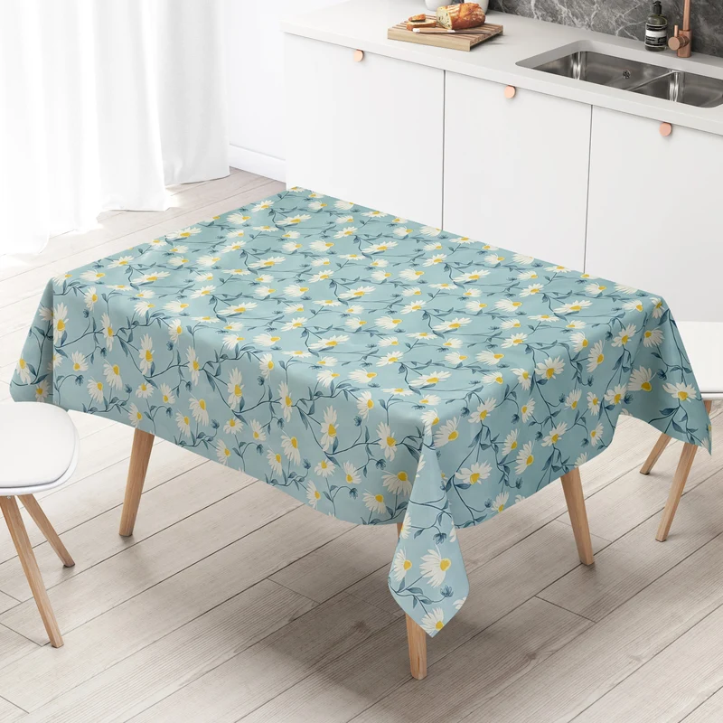 Wachstuch Tischdecke 01667-02 hellblau Margeriten Frühjahr Blüten eckig rund oval