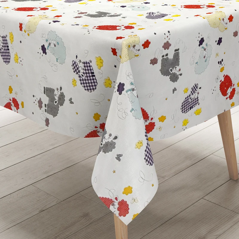 Wachstuch Tischdecke 01739-02 rot beige Schafe Bauernhof Kindermotiv Sheep eckig rund oval