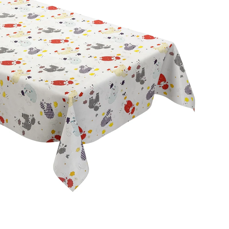 Wachstuch Tischdecke 01739-02 rot beige Schafe Bauernhof Kindermotiv Sheep eckig rund oval