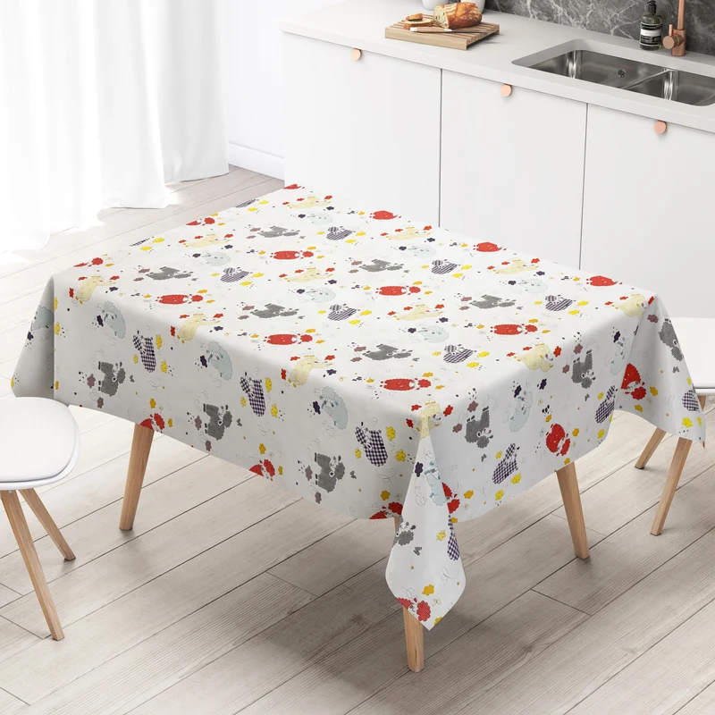 Wachstuch Tischdecke 01739-02 rot beige Schafe Bauernhof Kindermotiv Sheep eckig rund oval