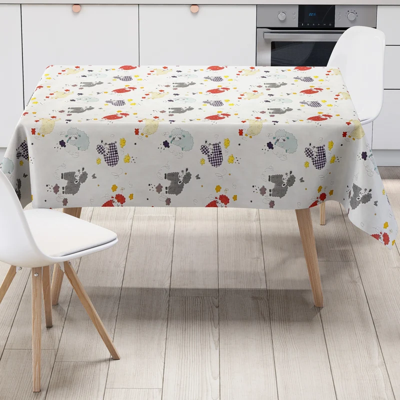 Wachstuch Tischdecke 01739-02 rot beige Schafe Bauernhof Kindermotiv Sheep eckig rund oval