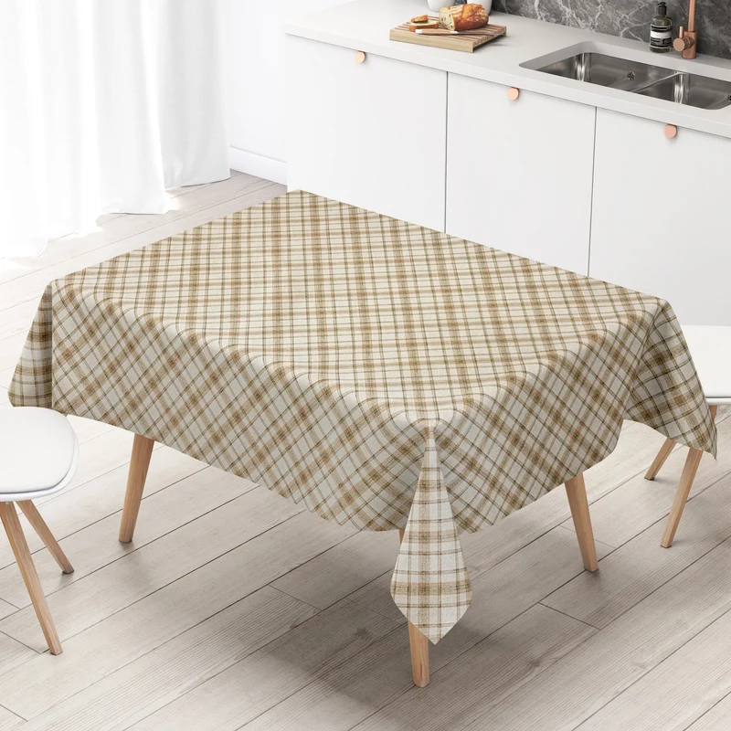 Wachstuch Tischdecke geprägt 128A beige grün kariert Schottenkaro eckig rund oval