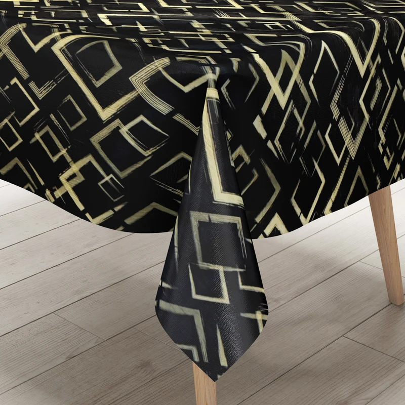 Wachstuch Tischdecke geprägt 124C schwarz gold Geometrie Bauhaus eckig rund oval